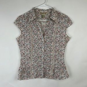 YOUNIQUE sleeveless blouse floral with lace yoke pintuck gathering M